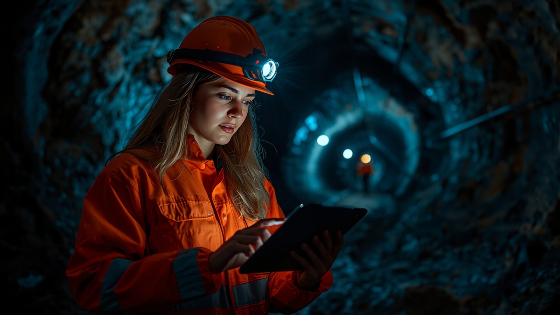 A safety officer filling in an inspection on a tablet underground